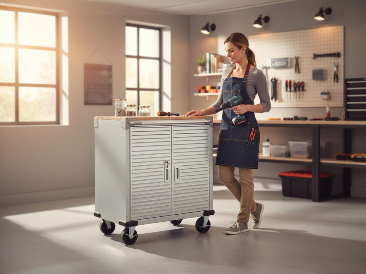 Heavy Duty Rolling Storage Cabinet with Wheels and Drawers (2 Door (28" W x 18” D x 34.5" H) / Granite)