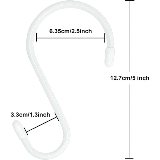 24 Pack 5 Inch White Vinyl Coated S Hooks with Rubber Stopper (White / 5 in 24 pack)