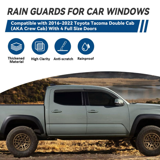 4pcs Window Visors Rain Guards for 2016 (2016-2022 Tacoma Double Cab)