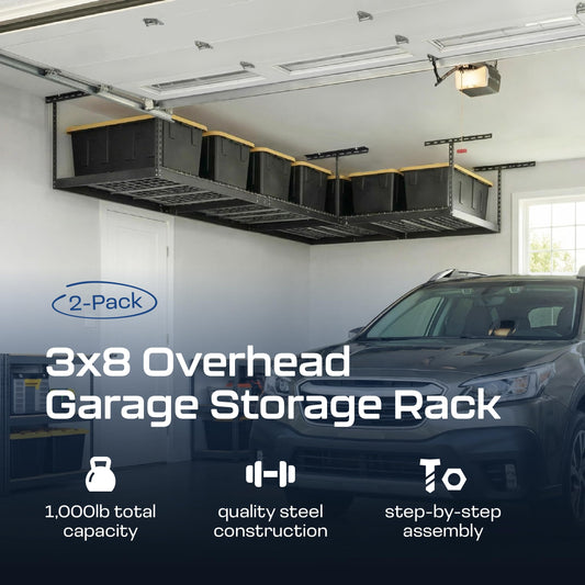 MonsterRAX 2 Pack 3x8 Overhead Garage Storage Rack (Hammertone / 24"-45" (2 Pack))