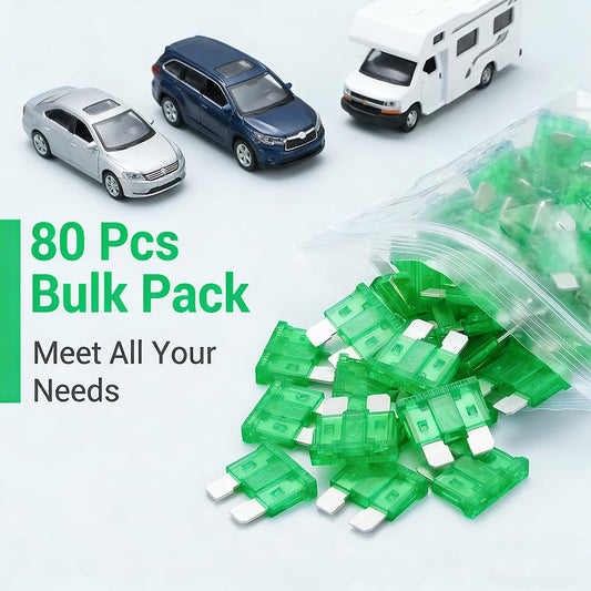 80Pcs) 30 Amp Standard Fuse, 30A Car Blade Fuses for Car/RV/Truck/SUV/Motorcycle/Boat