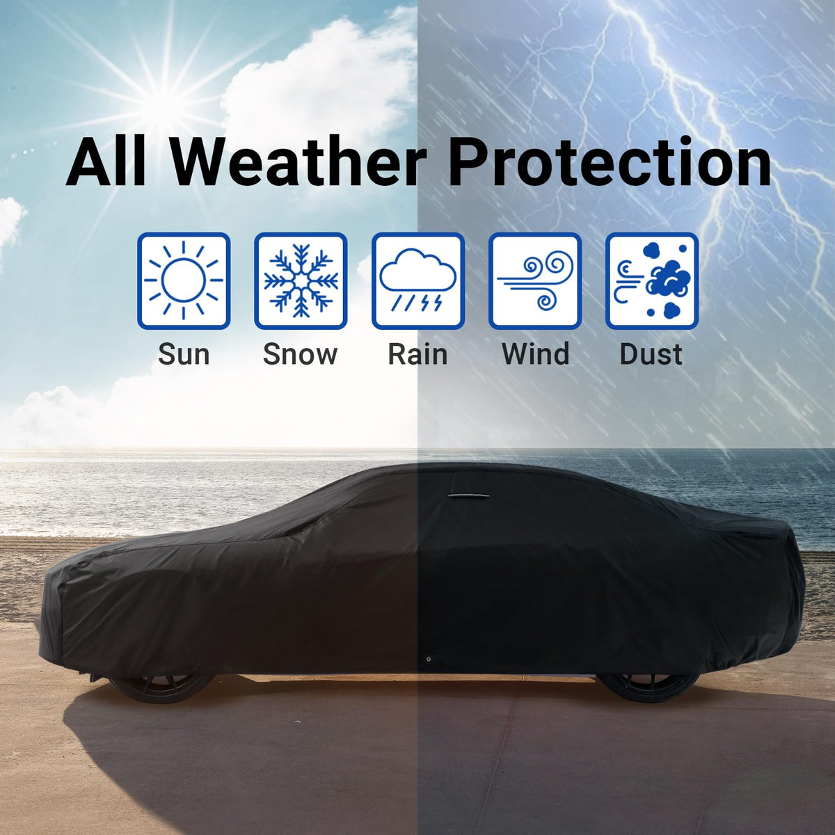 Car Waterproof Cover for 2024 (33. Mustang Grande 1973 / Black / Red (Stripe))