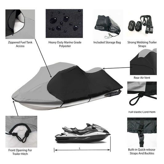 JETPRO Jet Ski Cover Waterproof Gray (Gray/Black / Fits from 96"-102"(1 seater))