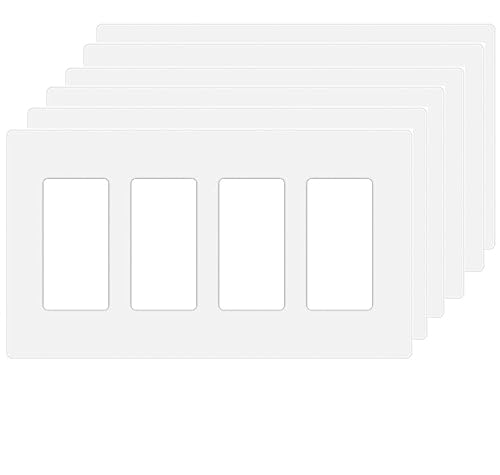 4 Gang Screwless Decora Wall Plate Cover Switch Outlet Electrical Faceplate for Light Switche (6 Pack / 4-Gang Decora-White)