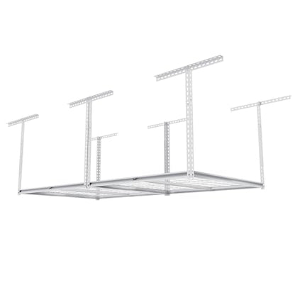The Atlas 4 x 8 ft Adjustable Height Overhead Garage Storage Rack 900 lbs Heavy Duty Capacity White (900lbs - White)