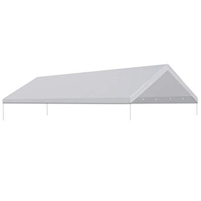 12'x20' Carport Replacement Canopy Cover for Car Garage Shelter Tent Party Tent Top Tarp with Ball Bungees (12' x 20' / White)
