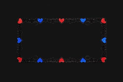3D Daisy Heart License Plate Frame from Pure Zinc Alloy Metal Perfect Plate Holder (Matt Black with Blue and Red Reflective Heart)