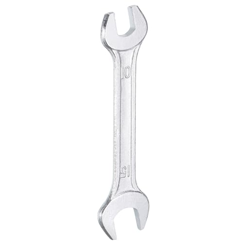 Double Open End Wrench 10mm x 15mm Metric 15 Degree Offset Angle Small Flat Head Wrench Galvanizing Open Ended Spanner for Automotive Repair Furniture Assembly (10mm x 15mm)