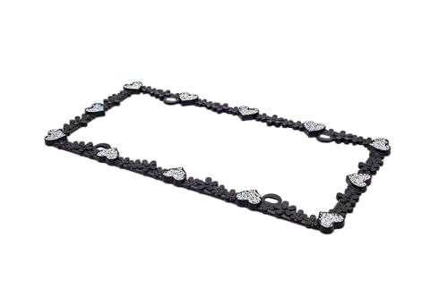 3D Shining Daisy Heart License Plate Frame from Pure Zinc Alloy Metal Perfect Plate Holder (Matt Black with Silver Glitter, Luminously Heart)
