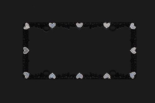 3D Daisy Heart License Plate Frame from Pure Zinc Alloy Metal Perfect Plate Holder (Matt Black with Silver Reflective Heart)