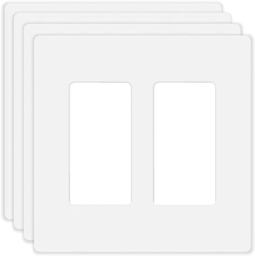 2 Gang Screwless Decorator Wall Plate Cover Double Switch Outlet Electrical Faceplate for Light Switch (4 Pack / Double Decorator-White)