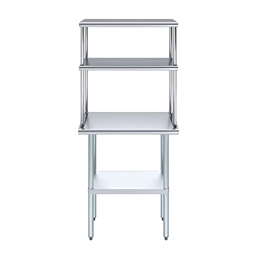 Stainless Steel Work Table Double Tier Overshelf (14" x 30" Work Table + 12" Overshelf)