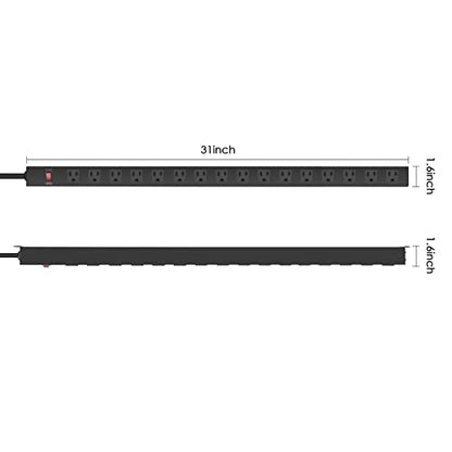 16 Outlet Metal Wall Mount Power Strip (Black / 15 ft)
