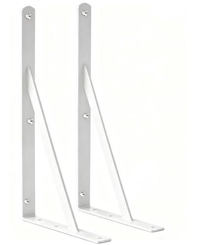 2 Pack L18 x H 12" White Heavy Duty Shelf Brackets with Screws Metal Shelf Brackets Shelf Support Angle Brackets for Shelves L Brackets Heavy Duty Floating Shelf (2 Pack-White / 18''x12'')