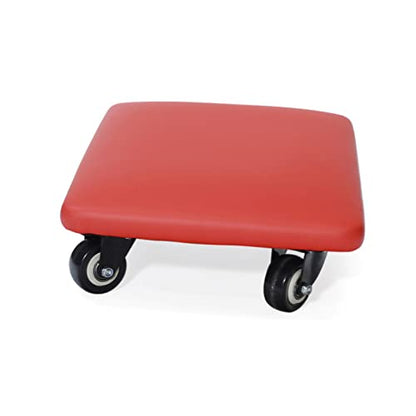 Roller Seat 360 Degree Rotating Low Stool with Wheel Chair PU Leather Universal Swivel Wheels Stool for Home Office Fitness and Garage (Rectangle Red)