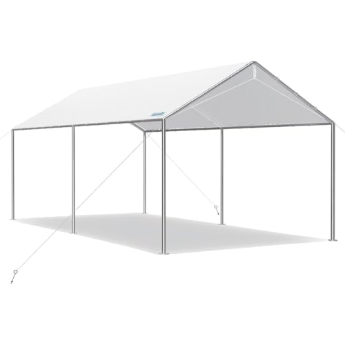 10x15 ft Heavy Duty Car Canopy Galvanized Frame Carport Outdoor Party Tent Boat Shelter with 3 Reinforced Steel Cables (White / 10'x15')