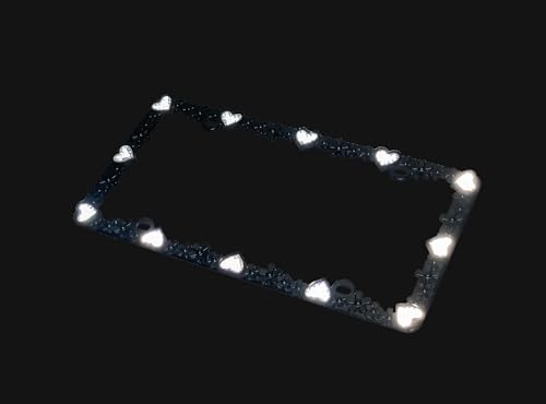 3D Daisy Heart License Plate Frame from Pure Zinc Alloy Metal Perfect Plate Holder (Matt Black with Silver Reflective Heart)