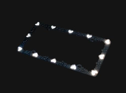3D Daisy Heart License Plate Frame from Pure Zinc Alloy Metal Perfect Plate Holder (Matt Black with Silver Reflective Heart)