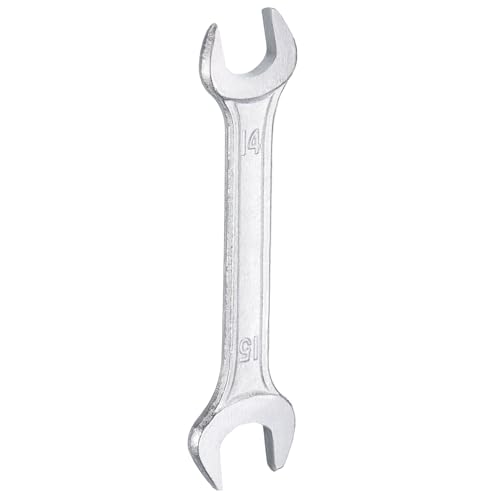 Double Open End Wrench 14mm x 15mm Metric 15 Degree Offset Angle Small Flat Head Wrench Galvanizing Open Ended Spanner for Automotive Repair Furniture Assembly (14mm x 15mm)