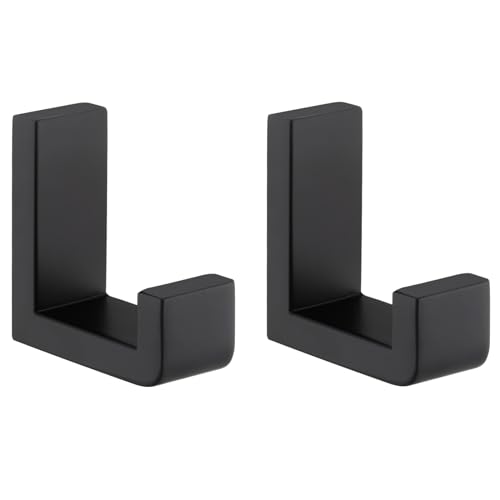 Towel Hooks for Bathrooms (2 Pack / Matte Black)