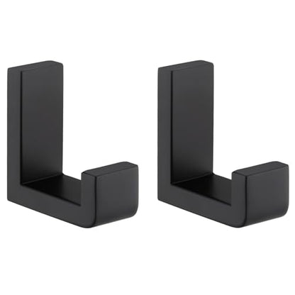 Towel Hooks for Bathrooms (2 Pack / Matte Black)