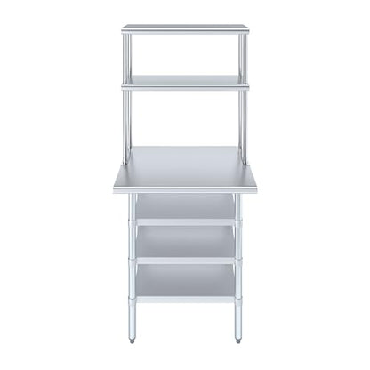 24" x 30" Stainless Steel Work Table with 3 Shelves and 12" Wide Double Tier Overshelf (24" x 30" Table with 3 Shelves + 12" Overshelf)