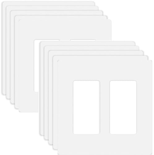 2 Gang Screwless Decora Wall Plate Cover Double Switch Outlet Electrical Faceplate for Light Switch (10 Pack / Double Decora-White)