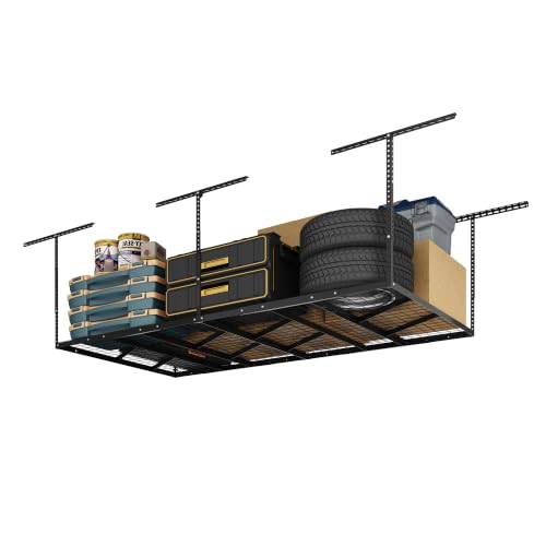 4x8 Overhead Garage Ceiling Storage Rack Organization (Black)