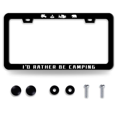 I'd Rather Be Camping Stainless Steel License Plate Frame for US Cars Decor (I'D Rather Be Camping)