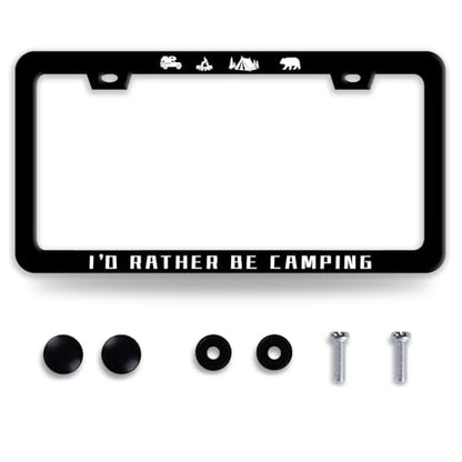 I'd Rather Be Camping Stainless Steel License Plate Frame for US Cars Decor (I'D Rather Be Camping)