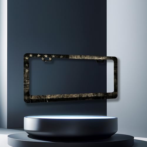Stainless Steel American Flag Camo License Plate Frame 12.2 x 6.2 Inch (Retro American Flag Print)