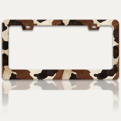 Cow Print Texture License Plate Frame Stainless Steel Car Parts 6x12 Inch (Cow Print Texture)