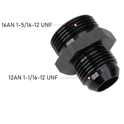 12AN Male Flare to 16AN ORB O (12AN to 16AN ORB / Black - 2PCS)