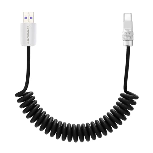 USB A to C 120W Braided Coiled Charging Cable (Black / USB A-Type C)