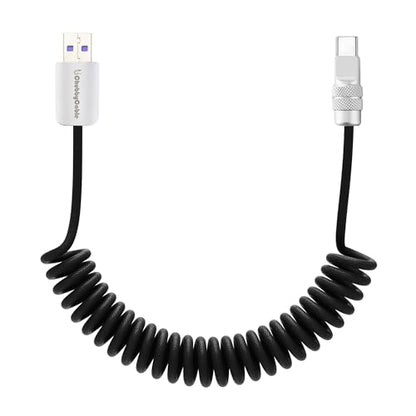 USB A to C 120W Braided Coiled Charging Cable (Black / USB A-Type C)