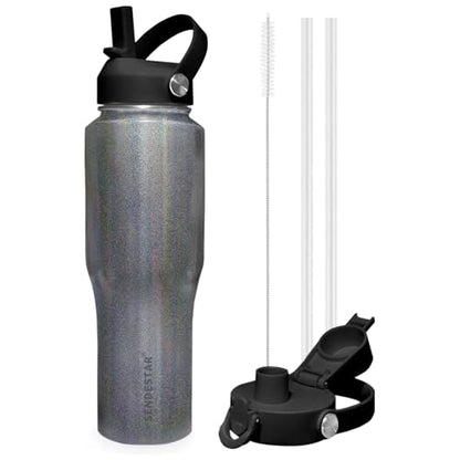 Water Bottle Wide Mouth Stainless Steel Vacuum Insulated Double Wall Keep Liquids Cold or Hot All Day (Laser Grey / 40 Ounces)