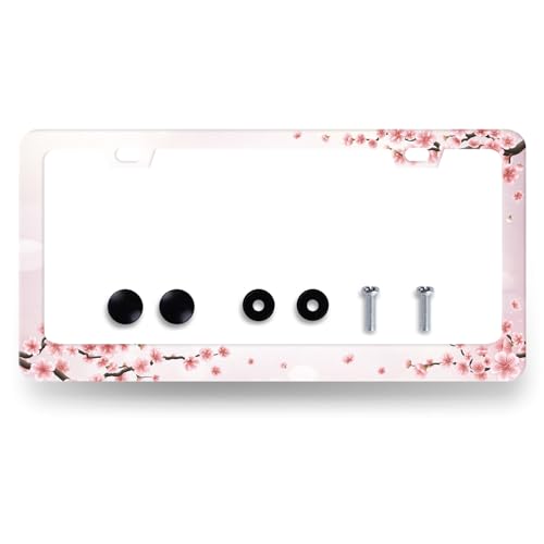 Cherry Blossom Stainless Steel Floral Pink Flowers License Frame 12.2 x 6.2 (Cherry Blossoms Floral)