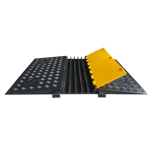 Rubber Cable Ramp 5 Channel Drive Over Hose Cable Protector Outdoor 22000Lbs Load Capacity Wires Power Lines Extension Cord Cover Traffic Speed Bump 1 Pack (Grey-22000Lbs-5Channel-1Pack)