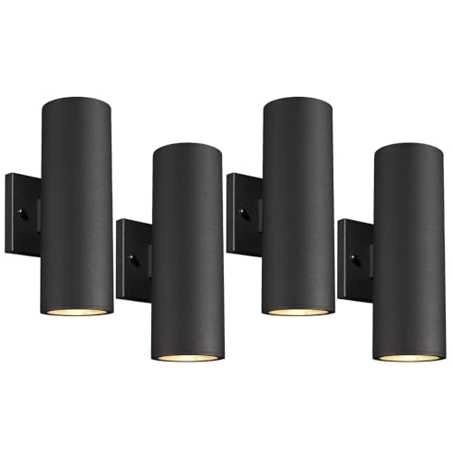 Cylinder Outdoor Wall Sconce Lights (Black 4PK)