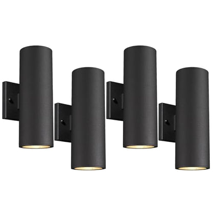 Cylinder Outdoor Wall Sconce Lights (Black 4PK)
