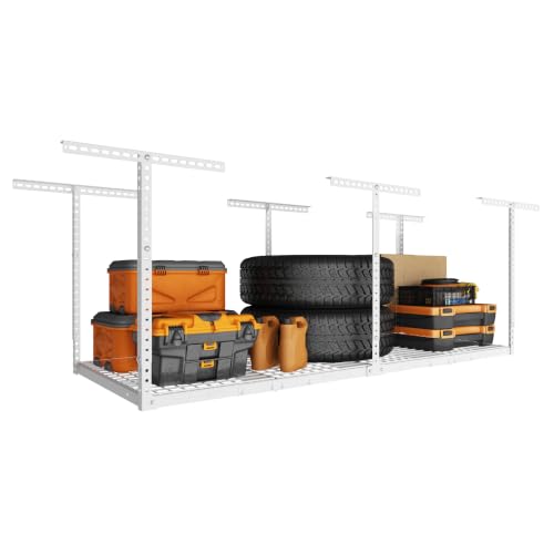 3x8ft Overhead Ceiling Garage Storage Rack (White / 3x8ft)