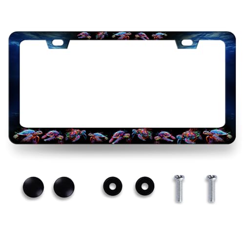 Sea Turtle License Plate Frame Blue Turtles License Holder with 2 Holes (Funny Turtle Beach Animal)