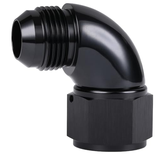 90 Degree 16AN Male to 16AN Female Swivel Full Flow Fitting Adapter Coupler Aluminum Black (16AN / Black - 90 Degree)