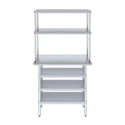 14" x 36" Stainless Steel Work Table with 3 Shelves and 12" Wide Double Tier Overshelf (14" x 36" Table with 3 Shelves + 12" Overshelf)