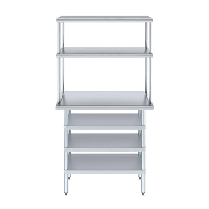 14" x 36" Stainless Steel Work Table with 3 Shelves and 12" Wide Double Tier Overshelf (14" x 36" Table with 3 Shelves + 12" Overshelf)