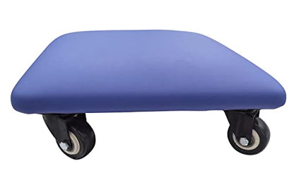 Roller Seat 360 Degree Rotating Low Stool with Wheel Chair PU Leather Universal Swivel Wheels Stool for Home Office Fitness and Garage (Square Blue)