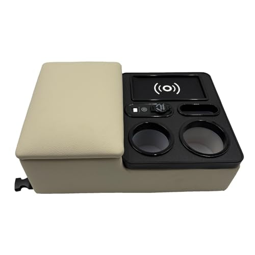 Car Armrest Box with Cup & Phone Holders (Beige)