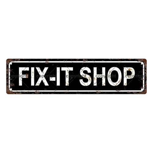 FIX IT SHOP SPACE Metal Tin Street Sign Bar Cafe Garage Cave Home Room Wall Bathroom Farmhouse Garden Porch Patio Decor (FIX-IT SHOP)