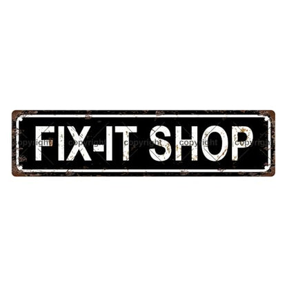 FIX IT SHOP SPACE Metal Tin Street Sign Bar Cafe Garage Cave Home Room Wall Bathroom Farmhouse Garden Porch Patio Decor (FIX-IT SHOP)