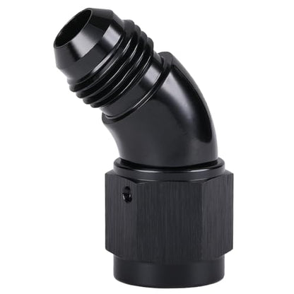 45 Degree 6AN Male to 6AN Female Swivel Full Flow Fitting Adapter Coupler Aluminum Black (6AN / Black - 45 Degree)
